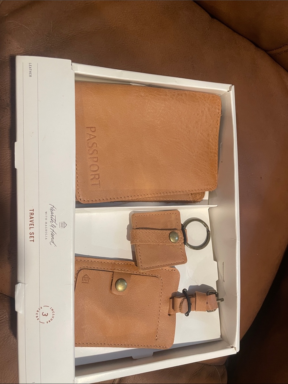 Hearth & Hand 3 Piece Leather Travel Set Plus Travel Gin Tonic